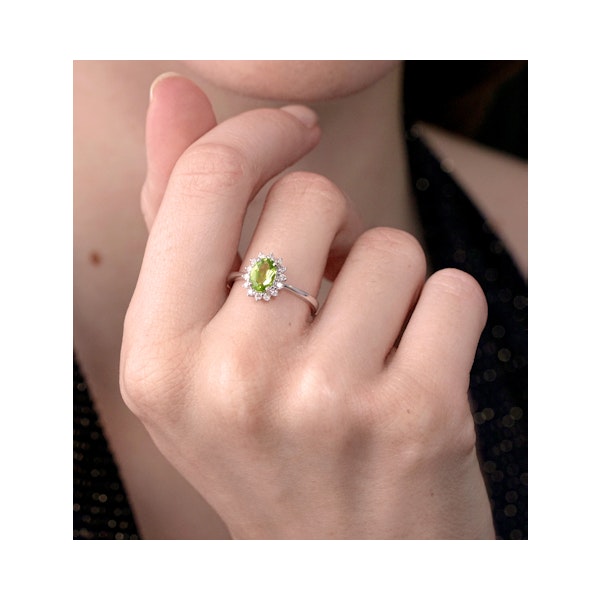 Peridot 7 x 5mm And Diamond 9K White Gold Ring - Image 2