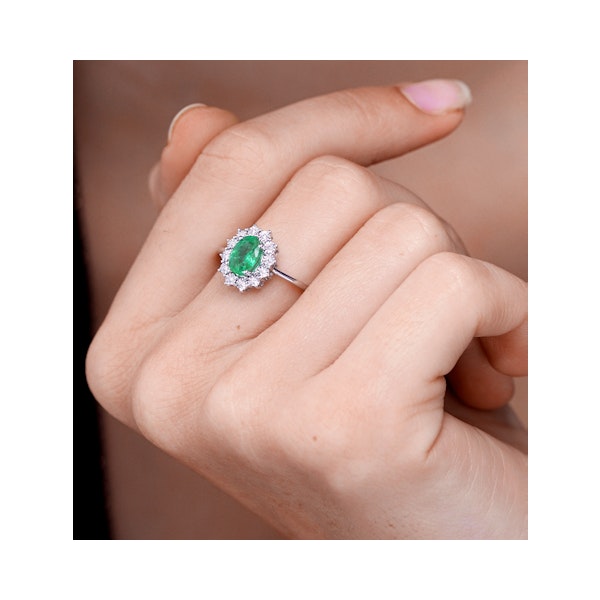 Emerald Ring With Lab Diamond Halo 7 x 5mm Set in 925 Silver - Image 2