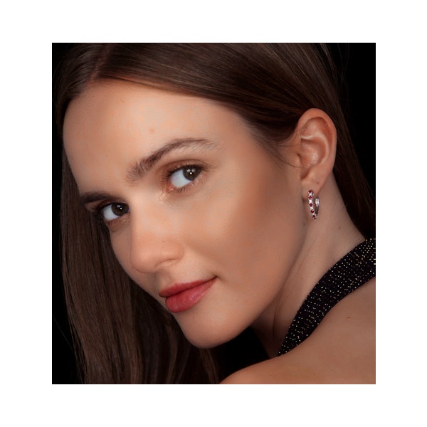 Ruby and Lab Diamond Hoop Earrings Stellato Collection in 925 Silver - Image 2