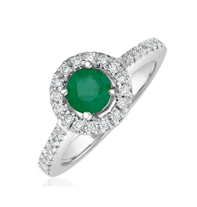 Halo Emerald 0.50ct And Diamond 18K White Gold Ring