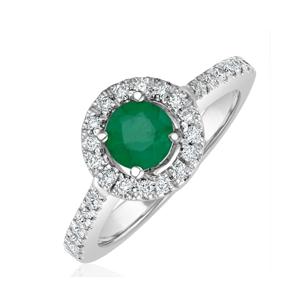 Halo Emerald 0.50ct And Diamond 18K White Gold Ring - Image 1