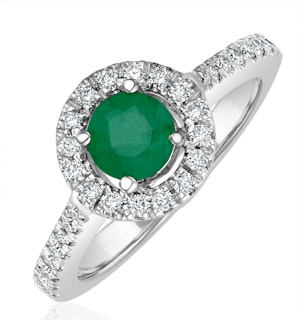 Halo  Emerald 0.50ct And Diamond 18K White Gold Ring
