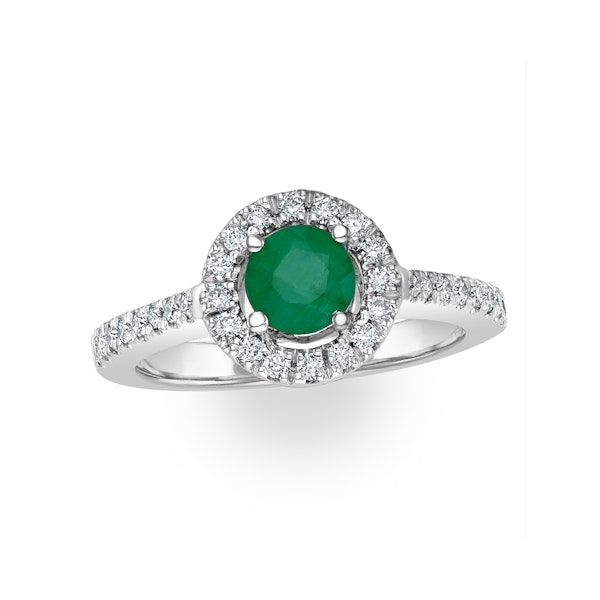 Halo Emerald 0.50ct And Diamond 18K White Gold Ring - Image 2