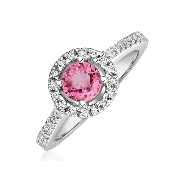 Halo 18K White Gold Diamond and Pink Sapphire Ring 0.36ct - Image 1