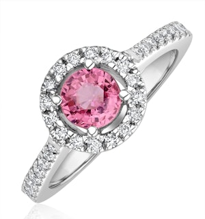 Halo 18K White Gold Diamond and Pink Sapphire Ring 0.36ct