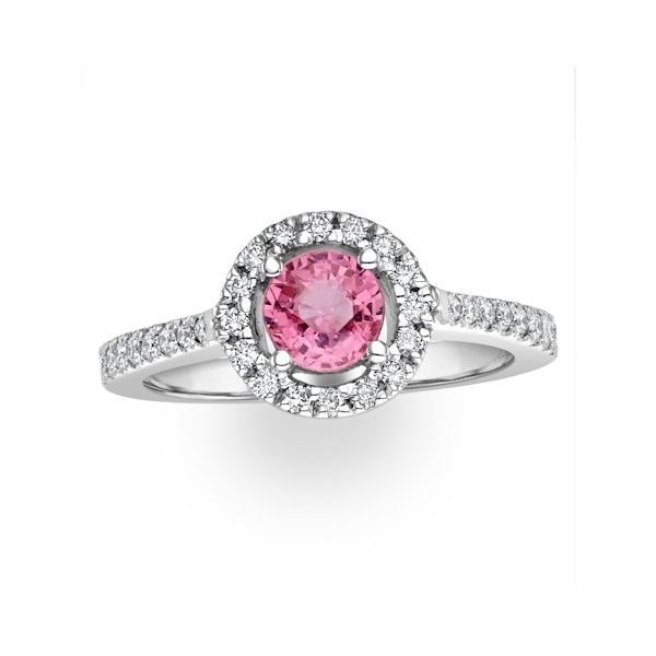 Halo 18K White Gold Diamond and Pink Sapphire Ring 0.36ct - Image 2