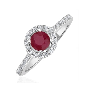 Halo Ruby 0.65ct And Diamond 18K White Gold Ring
