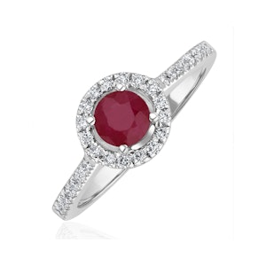 Halo Ruby 0.65ct And Diamond 18K White Gold Ring