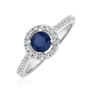 Halo Sapphire 0.75ct And Diamond 0.36ct 18K White Gold Ring