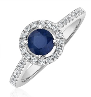 Halo Sapphire 0.75ct And Diamond 0.36ct 18K White Gold Ring