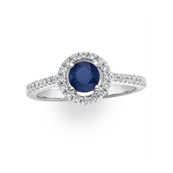Halo Sapphire 0.75ct And Diamond 0.36ct 18K White Gold Ring - Image 2
