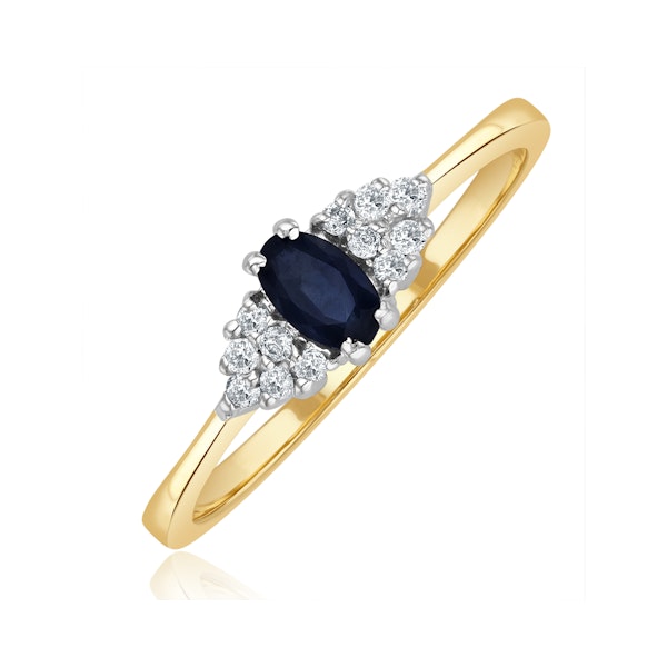 Sapphire 5 x 3mm And Diamond 9K Gold Ring A3227 - Image 1