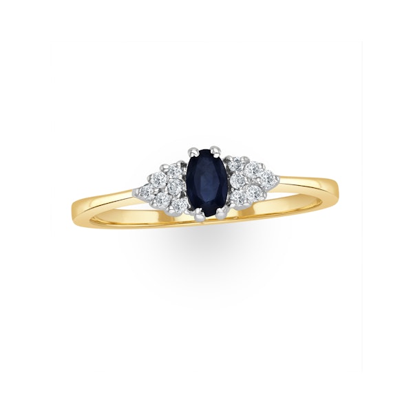 Sapphire 5 x 3mm And Diamond 9K Gold Ring A3227 - Image 2