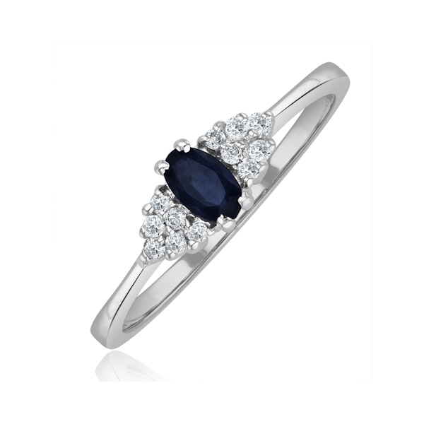 Sapphire 5 x 3mm And Diamond 9K White Gold Ring - Image 1