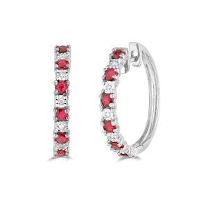 Ruby and Lab Diamond Hoop Earrings Stellato Collection in 925 Silver