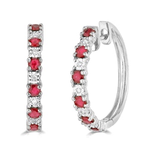 Ruby and Lab Diamond Hoop Earrings Stellato Collection in 925 Silver