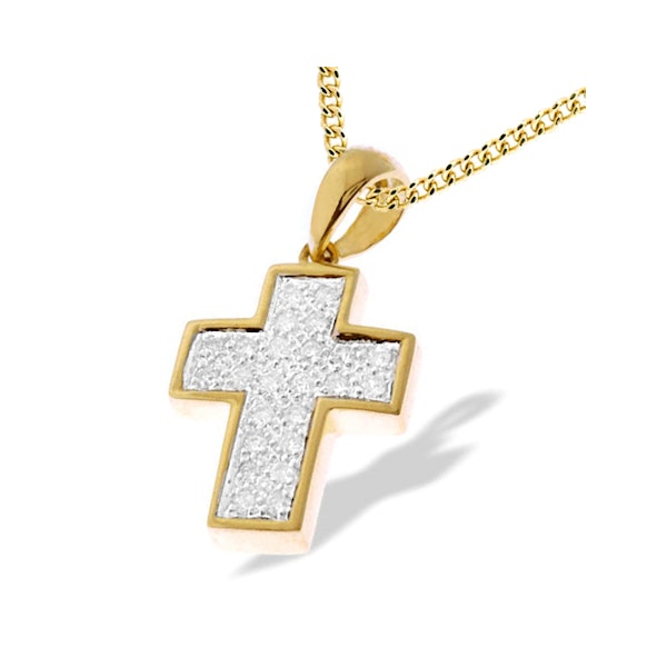 9K Gold Diamond Pave Cross Pendant - Image 1