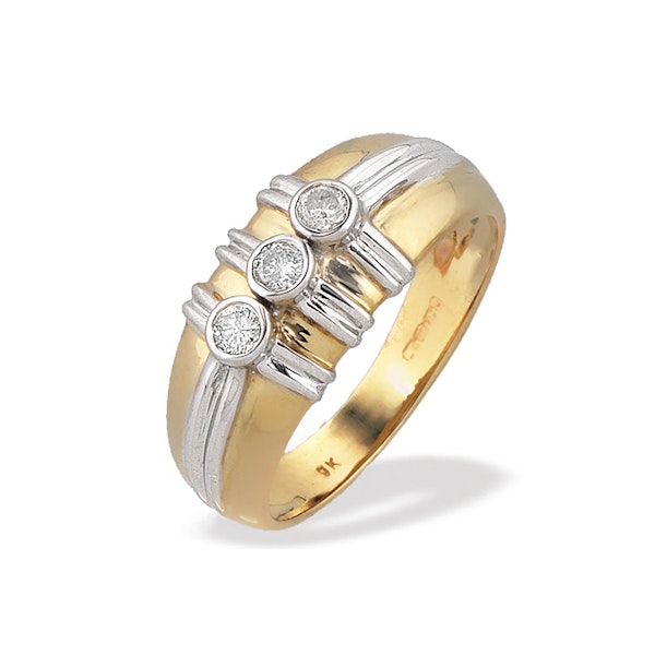9K Two Tone Three Stone Diamond Ring (0.20ct) SIZE M - Image 1