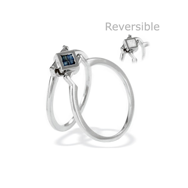 9K White Gold Diamond and Sapphire Reversable Ring - SIZE N - Image 1
