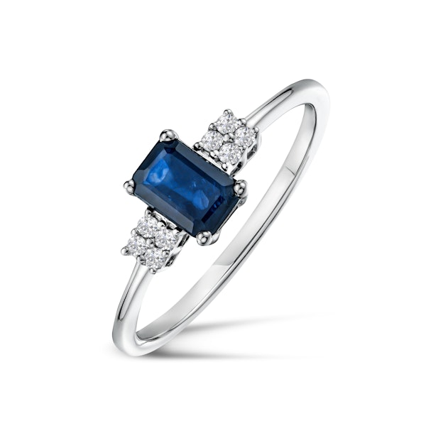Sapphire 6 x 4mm And Diamond 925 Sterling Silver Ring - Image 1