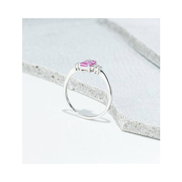 9K White Gold Diamond Pink Sapphire Ring 0.06ct - Image 6