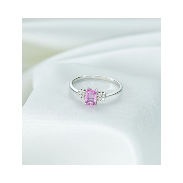 9K White Gold Diamond Pink Sapphire Ring 0.06ct - Image 5