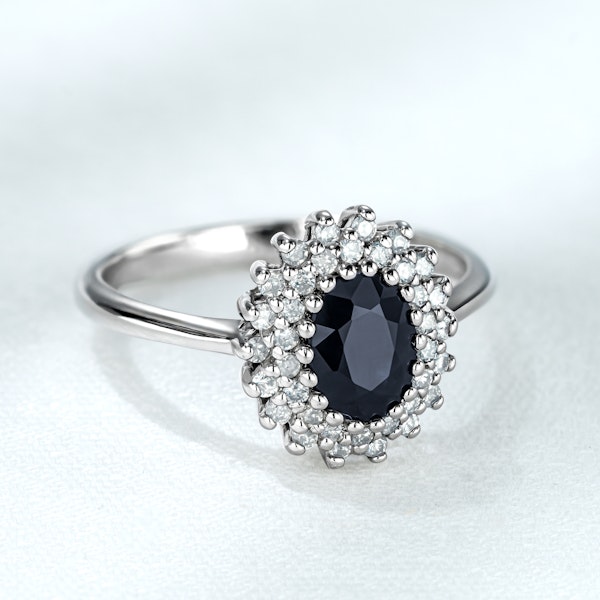 Sapphire 7 x 5mm And Diamond 925 Sterling Silver Ring - Image 5