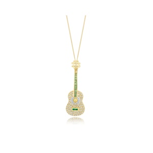 18K Gold Pave Diamond and Emerald Guitar Brooch - Pendant