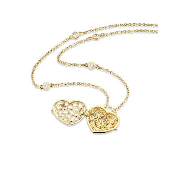 Vintage Heart Locket Lab Diamond Necklace White Topaz in 18K Gold Vermeil - Image 6