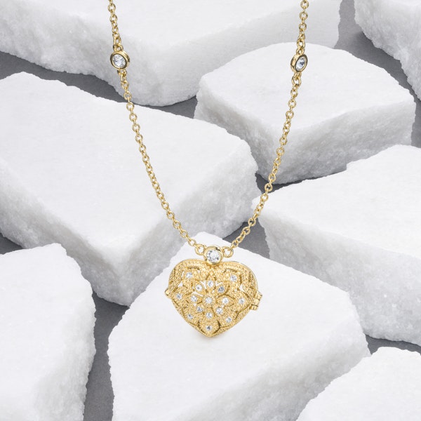 Vintage Heart Locket Lab Diamond Necklace White Topaz in 18K Gold Vermeil - Image 4