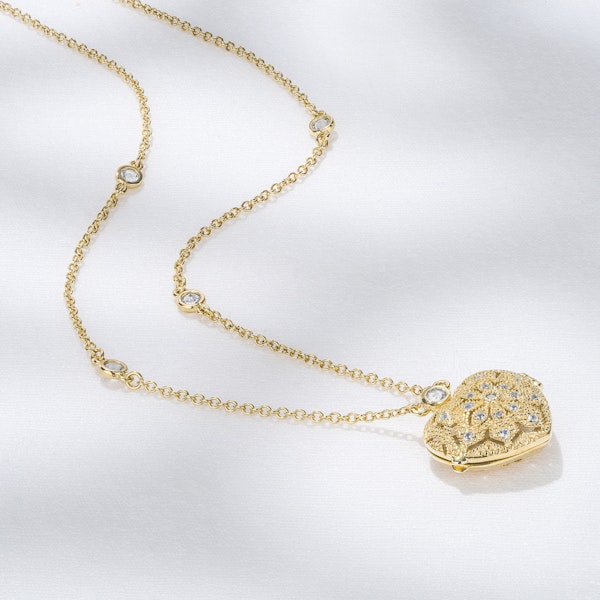 Vintage Heart Locket Lab Diamond Necklace White Topaz in 18K Gold Vermeil - Image 2