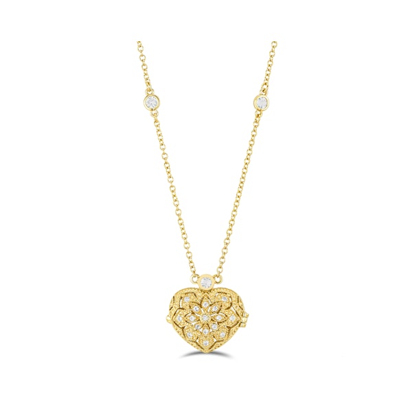 Vintage Heart Locket Lab Diamond Necklace White Topaz in 18K Gold Vermeil - Image 3