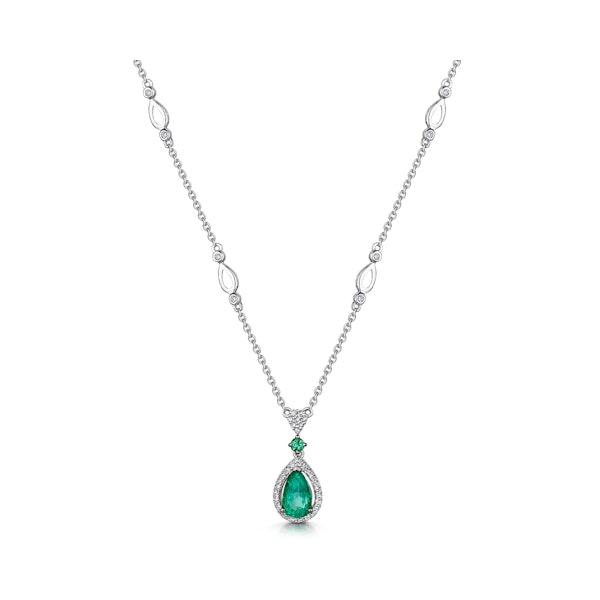 Emerald and Diamond Stellato Necklace 0.13ct in 9K White Gold - Image 3
