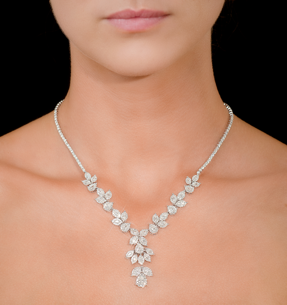 Diamond Necklace Pyrus 8.5ct of H/Si Diamonds in 18K White Gold