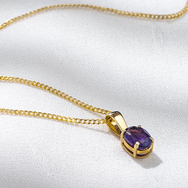 Amethyst 7 x 5mm 9K Yellow Gold Pendant Necklace - Image 5