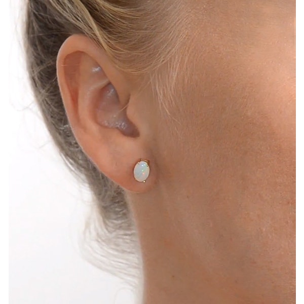 Opal 7 x 5mm 9K Yellow Gold Earrings - Image 3