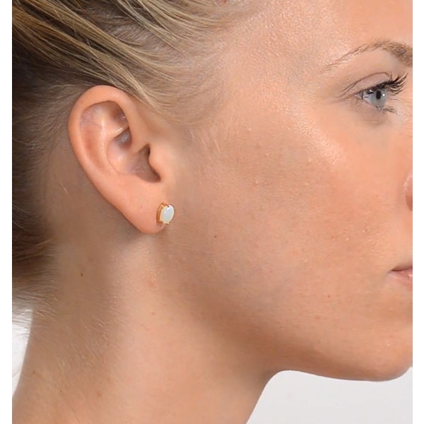 Opal 7 x 5mm 9K Yellow Gold Earrings - Image 4