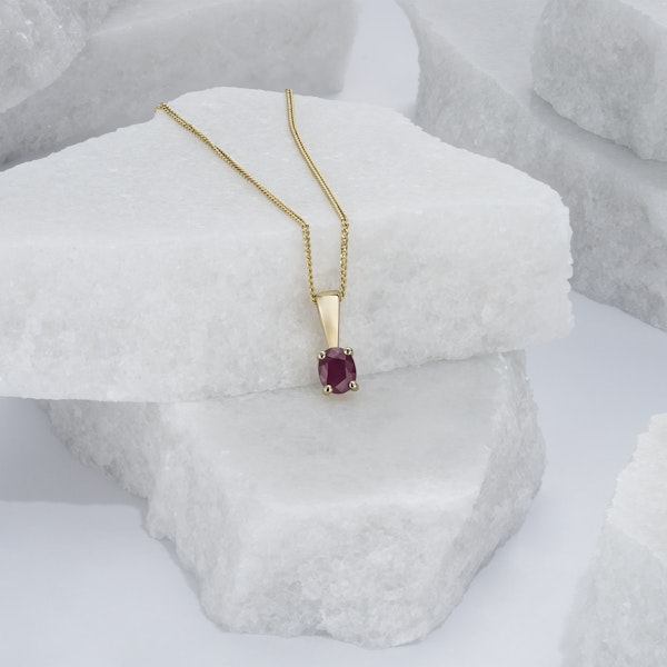 Ruby 5 x 4mm 9K Yellow Gold Pendant Necklace - Image 4