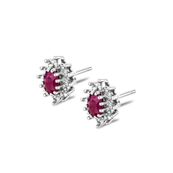 Ruby 6 x 4mm And Diamond Cluster 925 Sterling Silver Earrings - Image 3