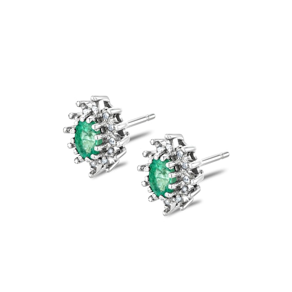 Emerald 6 x 4mm And Diamond Cluster 925 Sterling Silver Earrings - Image 3