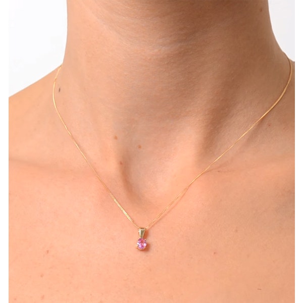 PINK SAPPHIRE 5 X 4MM 9K YELLOW GOLD PENDANT NECKLACE - Image 3