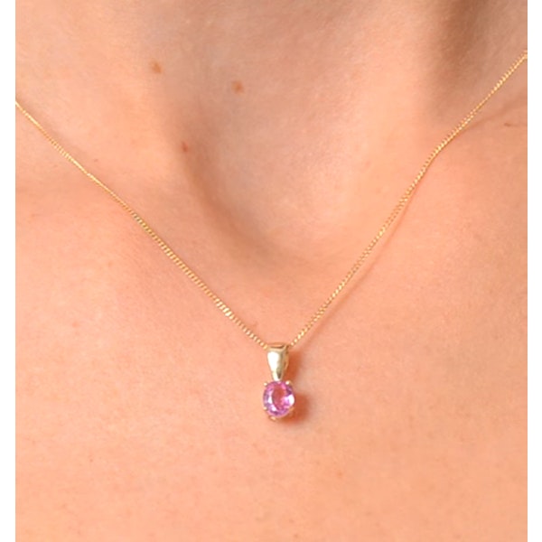 PINK SAPPHIRE 5 X 4MM 9K YELLOW GOLD PENDANT NECKLACE - Image 4