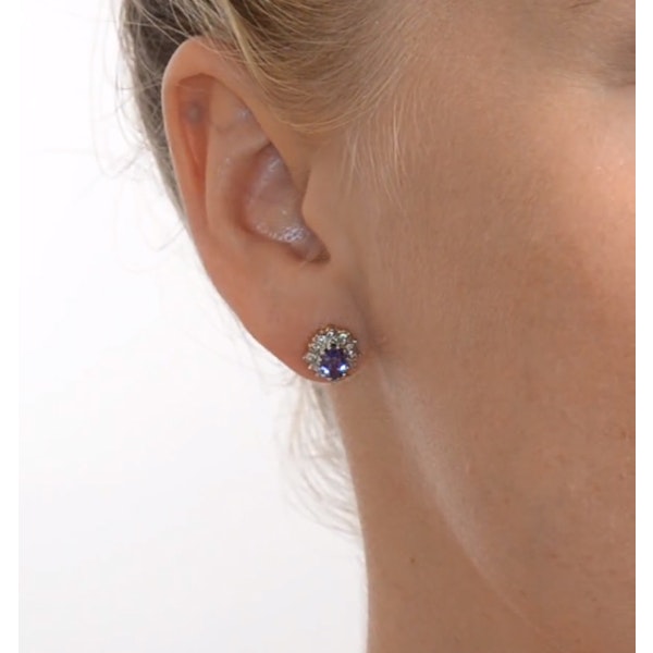 Tanzanite 6 x 4mm And Diamond Cluster 9K Gold Earrings B3680 - Image 4