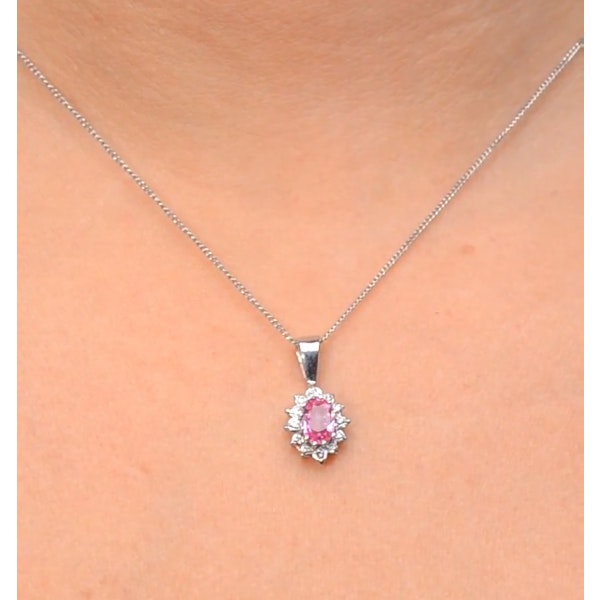 Pink Sapphire 6 X 4mm and Diamond 9K White Gold Pendant Necklace - Image 3