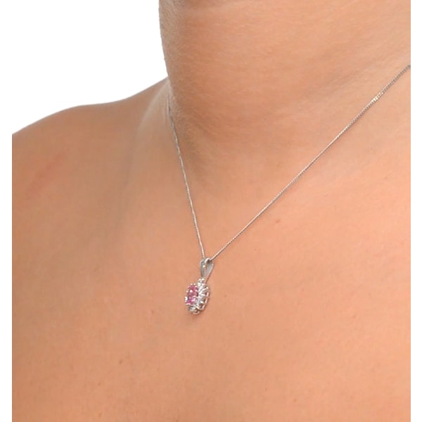 Pink Sapphire 6 X 4mm and Diamond 9K White Gold Pendant Necklace - Image 4