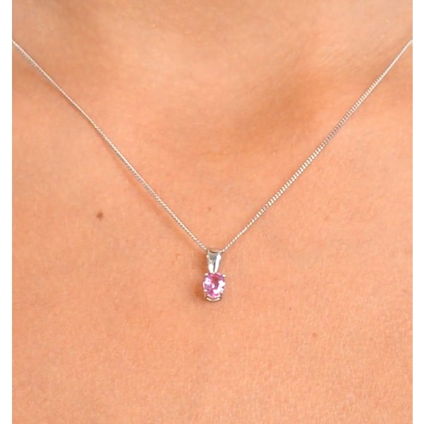 Pink Sapphire 5 X 4mm 9K White Gold Pendant Necklace - Image 4