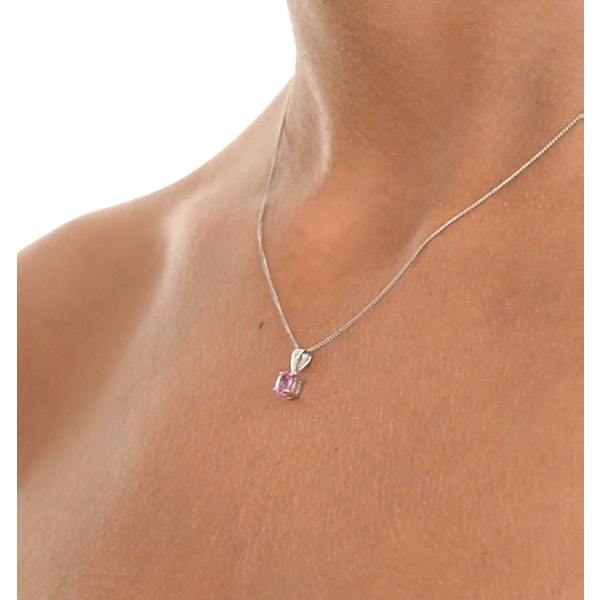 Pink Sapphire 5 X 4mm 9K White Gold Pendant Necklace - Image 3