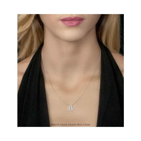 Initial 'B' Necklace Lab Diamond Encrusted Pave Set in 925 Sterling Silver - Image 2