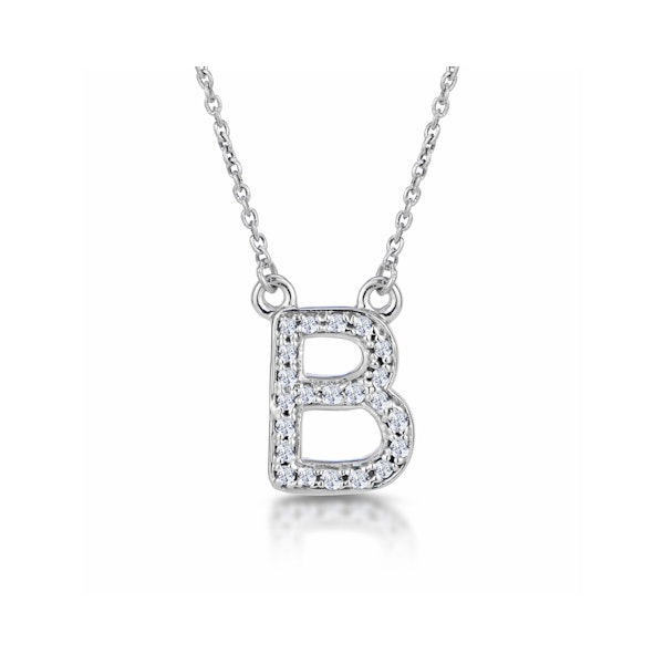 Initial 'B' Necklace Lab Diamond Encrusted Pave Set in 925 Sterling Silver - Image 1