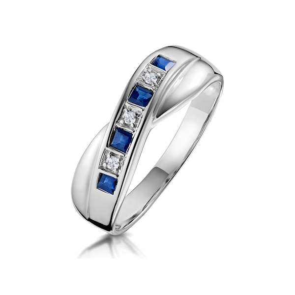 Sapphire 0.45ct And Diamond 9K White Gold Crossover Ring - Image 1